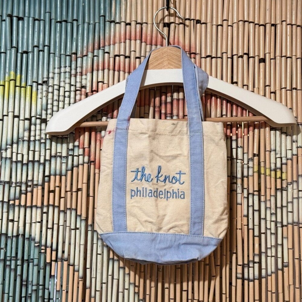 The Knot Philadelphia Double Handle Mini Cotton Canvas Tote Bag, Natural & Blue